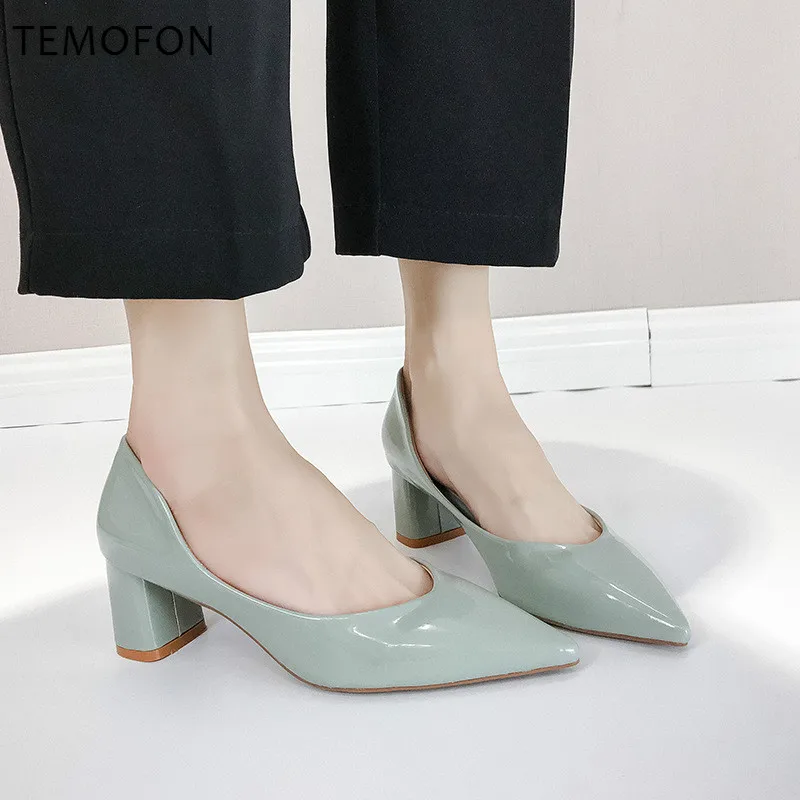 Туфли TEMOFON женские на квадратном каблуке модные туфли-лодочки пикантная вечерние