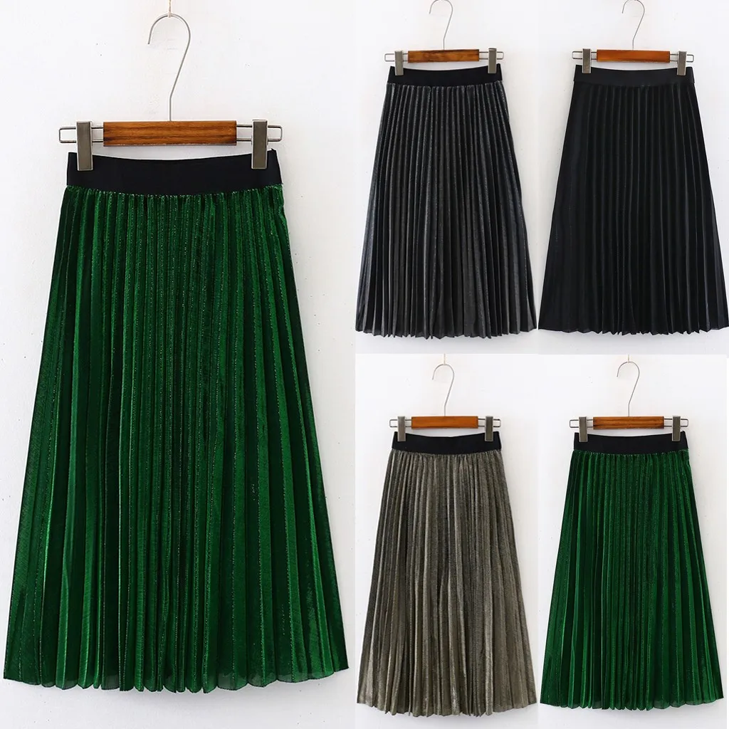 Женская новая градиентная плиссированная юбка средней длины с высокой талией А-образная плиссированная юбка осенняя и зимняя Повседневная Длинная юбка# G3