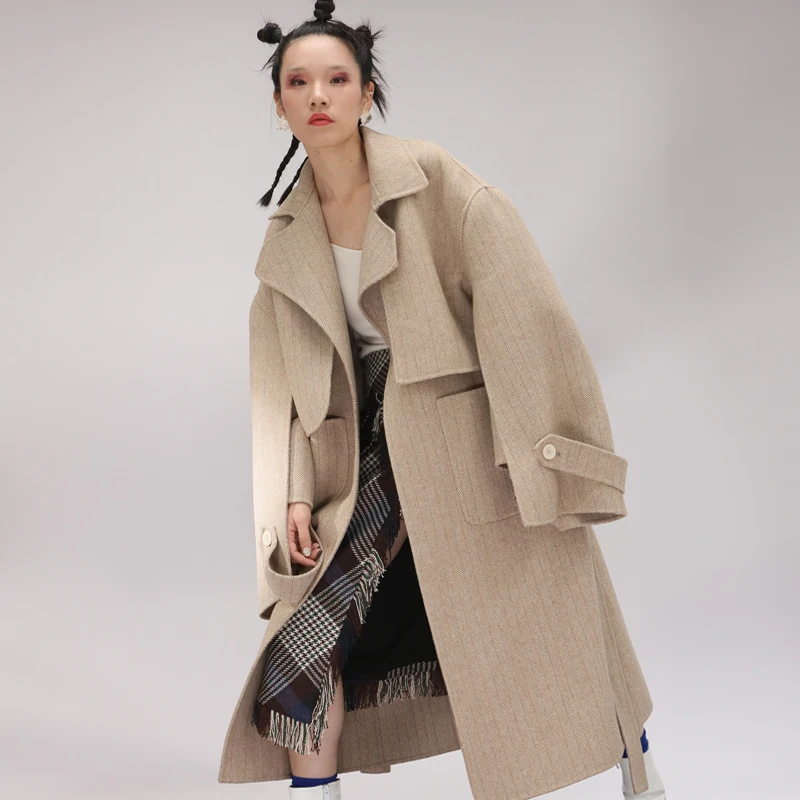 

High Quality Double-sided Oversized Cashmere Coat Loose Korean Fashion Elegant Ladies Wool Coat Women Winter Outwear Long Coat