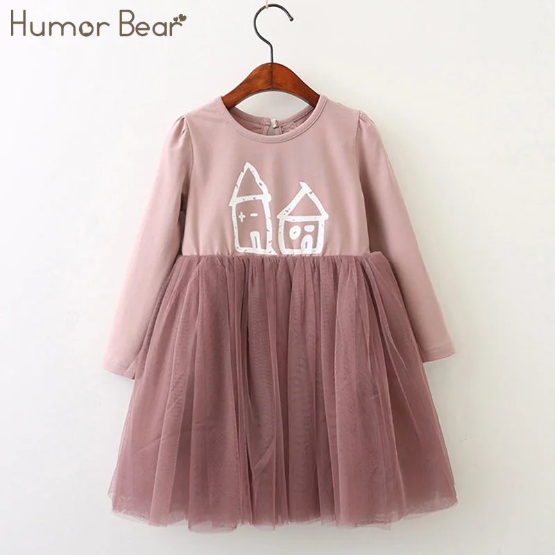 pink BZ169I Humor Bear/платье для девочек; Новинка г.; осенняя одежда для девочек в духе колледжа; детское платье с длинными рукавами и отворотами в клетку - Цвет: pink BZ169I