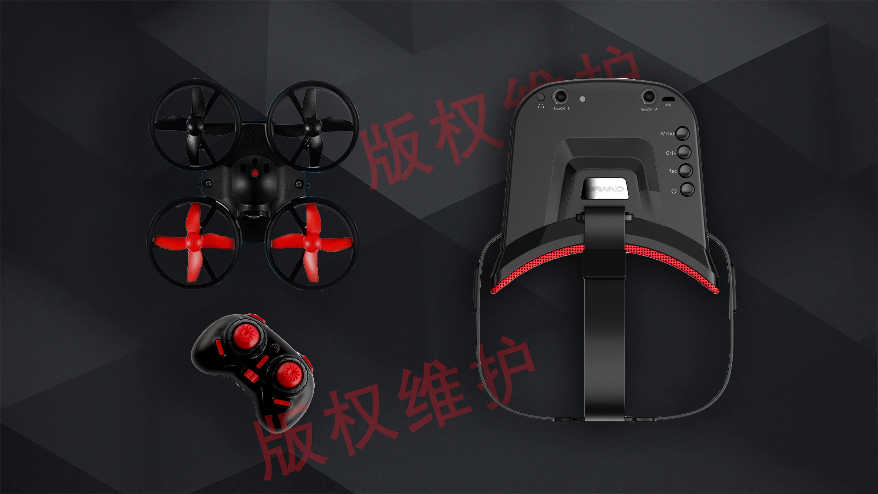 VR Drone Brinquedos, 5.8G S2, 800TVL, Câmera 40CH, 3 