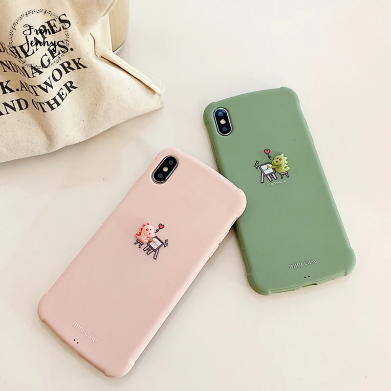 From Jenny рисовальная доска из маленького динозавра для iPhone 11 Pro x xr xs max 6 6s 7 8 плюс сплошной цвет стерео заглушка для телефона TPU Мягкий защитный чехол