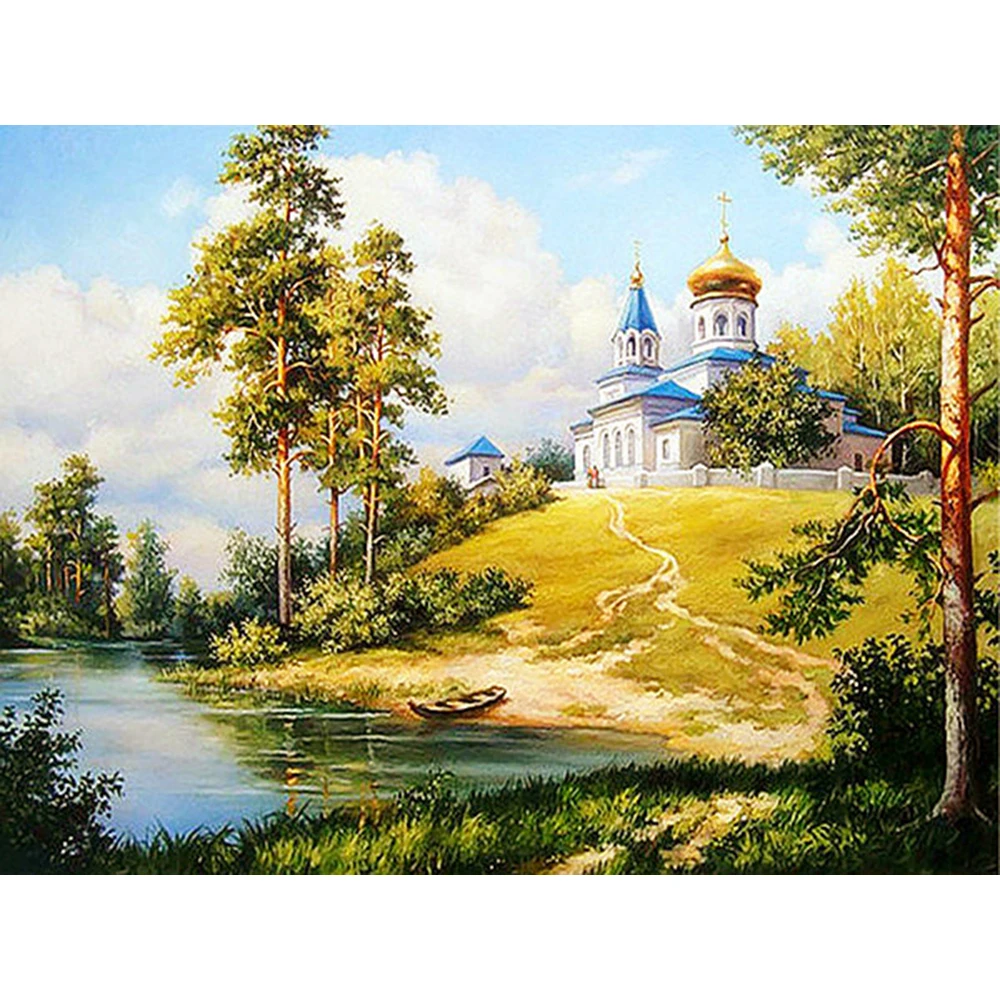5D алмазная вышивка церковный пейзаж Алмазная картина полностью квадратное