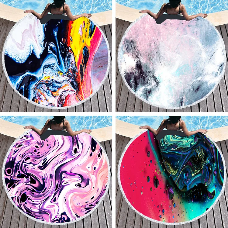 

Microfiber Flow Pattern Printing Series Beach Towel Outdoor Swimming Fitness Quick-drying Absorbent Bath Towel Round Tassel Type