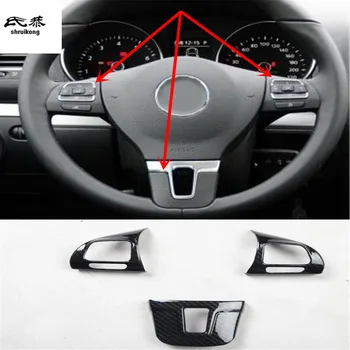 

3pcs/lot Car stickers ABS carbon fiber grain steering wheel decoration cover for 2009-2013 Volkswagen VW golf 6 MK6