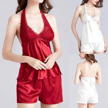 

Women Pajamas Bathrobes Simulation Silk Pajamas Home Sleepwear Nightwear Set