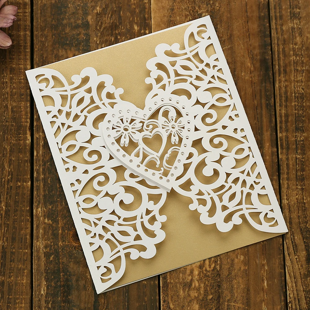  50pcs Hollow Out Laser Cut Wedding Invitation Greeting Card Personalized Wedding Party Supplies 3 C - 4.00031E+12