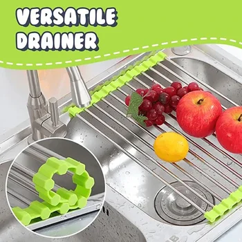 

Kitchen Sink Rack Utensil Plate Holder Kitchen Organizer Kitchen Dish Drying Rack Over Sink Stainless Steel Roll up Dish Drainer