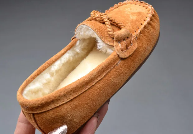 

Girls plus Velvet BOY'S Pigskin Cotton-padded Shoes plus Velvet Pigskin Shoes Genuine Leather Pigskin Children Flat Heel Male Ba