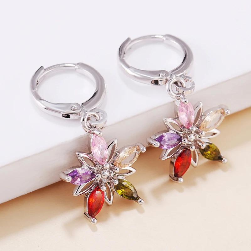 

New Colored zircon Drop Earrings Women Fashion Party Luxury Jewelry Gold silver Color Flower shape Korea style Dangle Earrings
