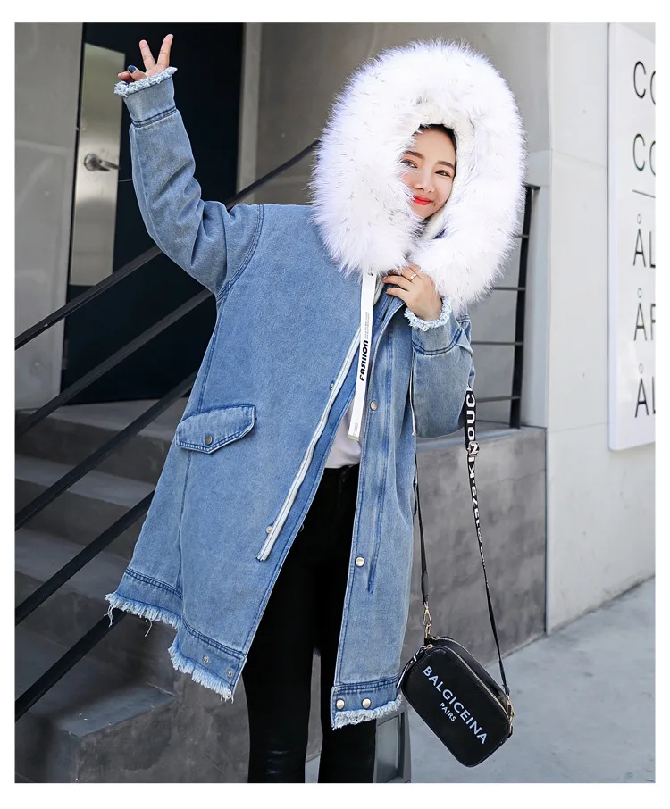 

Photo Shoot Small Video 2019 Winter New Style Embroidered Mid-length Two-Piece Set Cowboy Cotton-padded Clothes Women's Large Fu