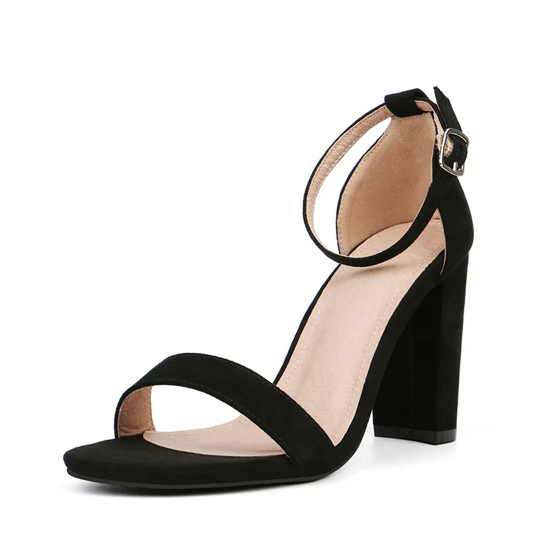 

9.5CM sandals 2019 Women's shoes One word with solid color thick with sandals Europe and America high heels new