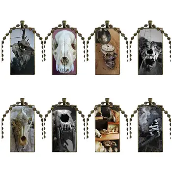 

For Child Wolf Eiffel Tower Skull Bone Cool Necklace Fashion Long Chain With Rectangle Necklace Jewelry