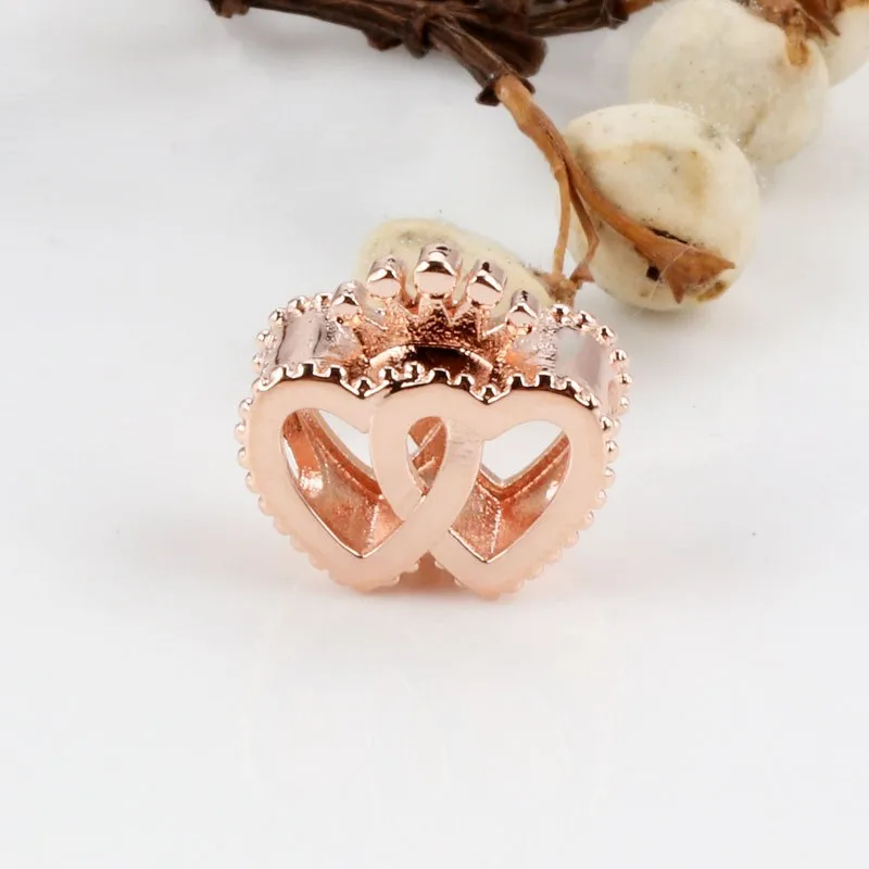 

Original 925 Sterling Silver Bead Rose Gold Heart To Heart Beads Fit Pandora Women Bracelet & Necklace Diy Jewelry