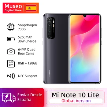 Перейти на Алиэкспресс и купить Глобальная версия мобильных телефонов Xiaomi Mi Note 10 Lite 8G 128G 64-мегапиксельная четырехъядерная камера 6,47 ''изогнутый AMOLED экран 5260mAh 30W быстрая зар...
