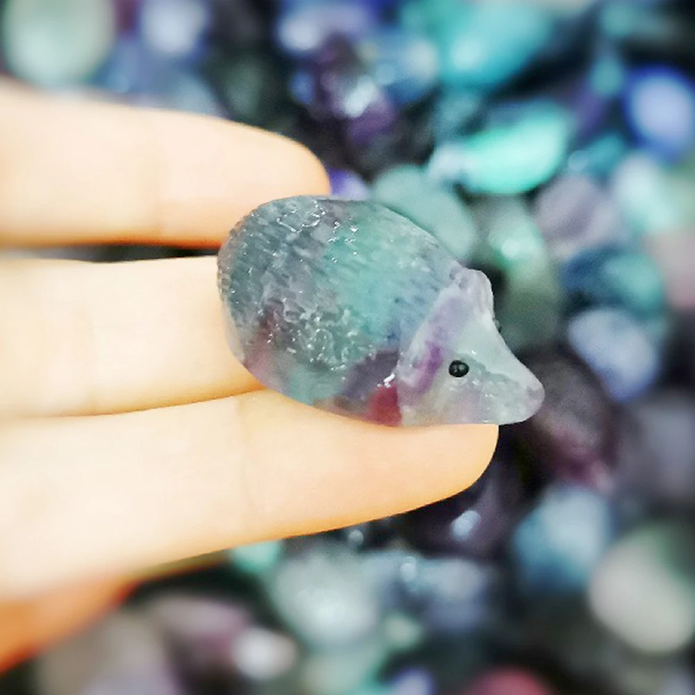 Office Hedgehog Stone Portable Kids Healing Decor Home Mini Rainbow Fluorite Carved Ornament Delicate Props Reiki Crafts Room