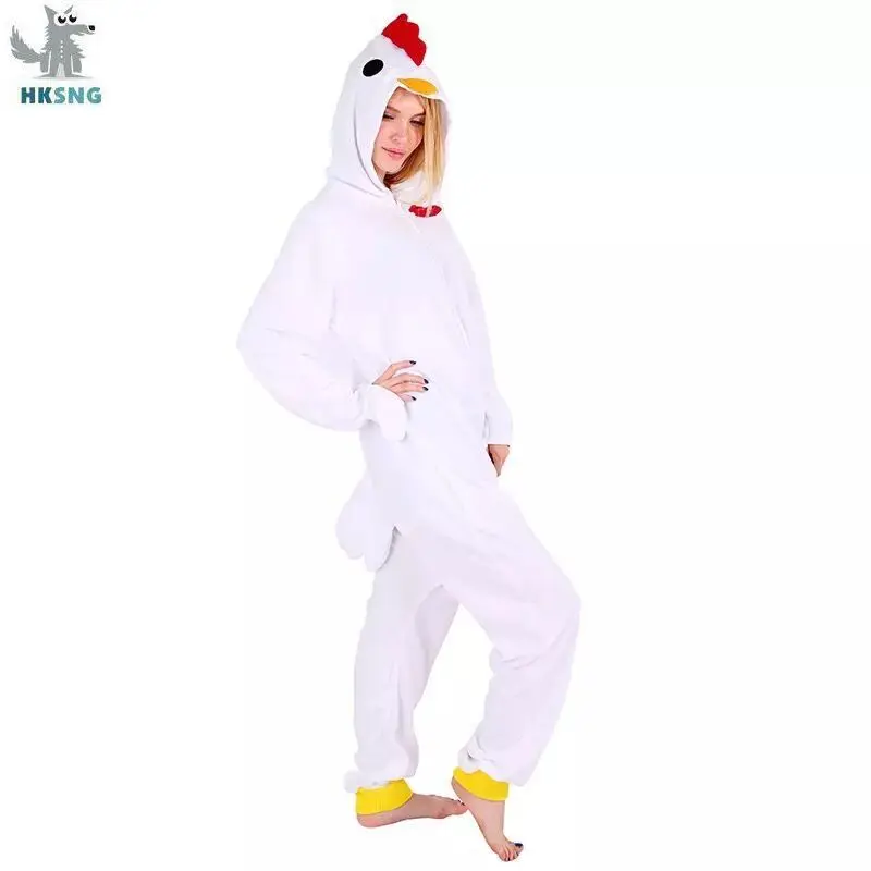 HKSNG Animal Adult Kigurumi White Chicken Onesies Cartoon Family Party Rooster Cock Pajamas Cosplay Costumes Sleepwear