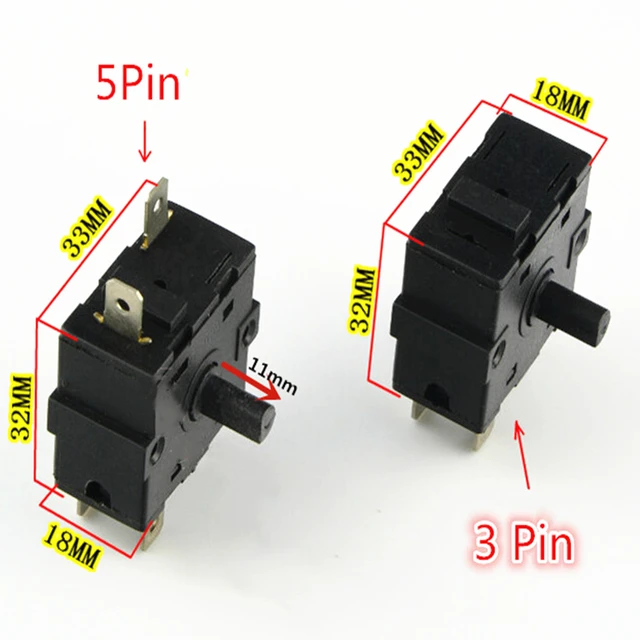 AC 250V 16A Switch 3 Pin / 5 Pin Electric Heater Rotary Switch - AC ...