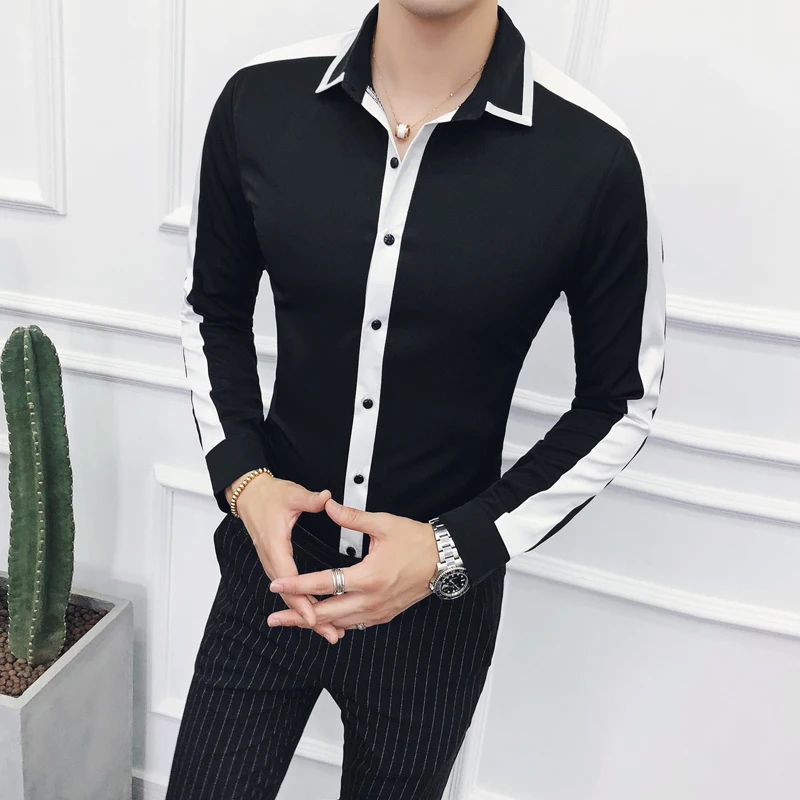 Мужская Клубная выпускная рубашка черно-белая Camisa модная дизайнерская полосатая цветная рубашка с длинным рукавом тонкая рубашка для мужчин одежда