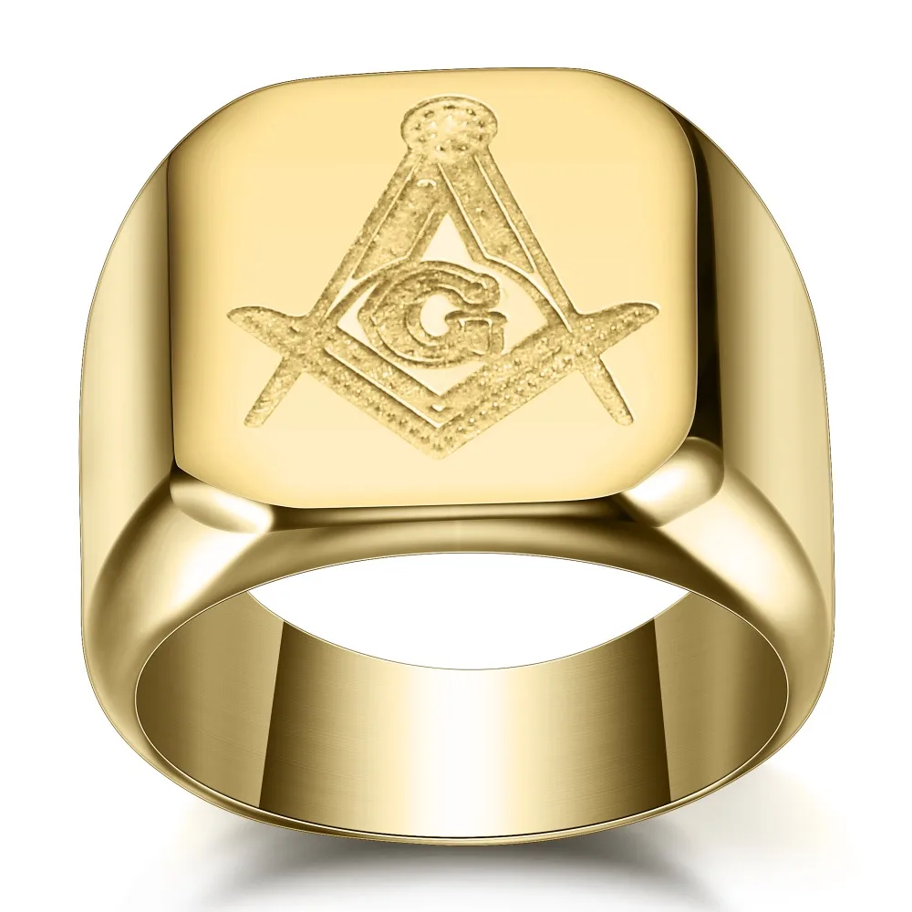 Масонское кольцо из нержавеющей стали 316L для мужчин, масонское кольцо-печатка, бижутерия - Цвет основного камня: gold