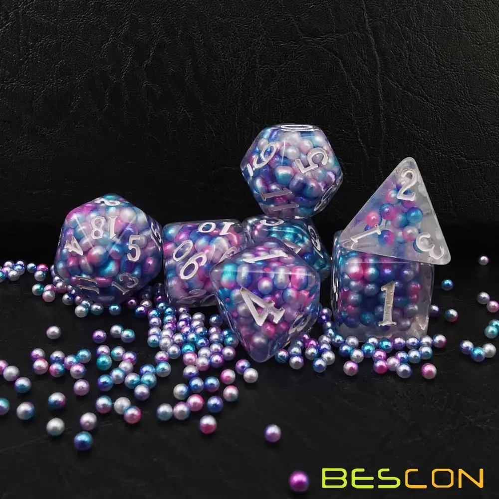 Bescon Peacock Pearl Polyhedral Dice Set, Pearl Poly RPG Dice set of 7 2