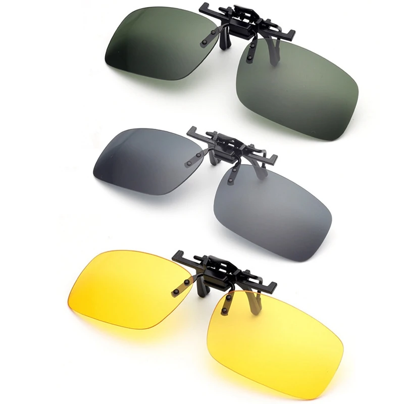 Солнцезащитные очки с клипсой для вождения, линзы ночного видения, солнцезащитные очки для мужчин и женщин с футляром и стеклами