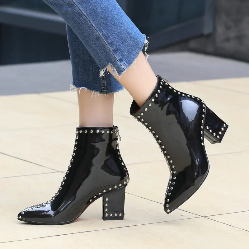 ladies patent leather boots