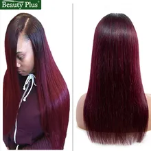 Прямой парик на кружеве темно-бордовый Омбре человеческие волосы парик 150% плотность Remy бразильские волосы цветные 1B 99J 13x4 парик на кружеве al