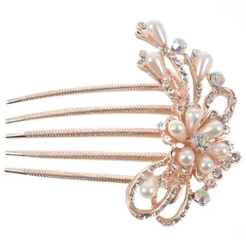 

Rhinestones Pearls Bridal Wedding Party Hair Comb Headdress Clip Pin Decor, Design 4