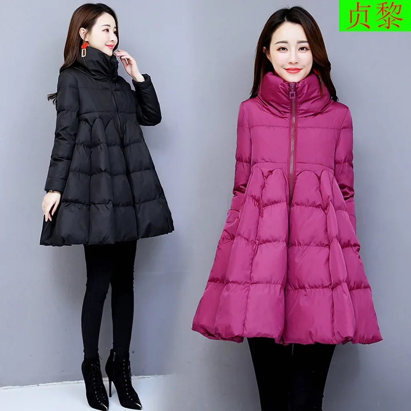

2018 Winter New Style WOMEN'S Dress Short-height Mid-length Waist Hugging Slimming down Jacket Cotton-padded Clothes Slim Fit Co