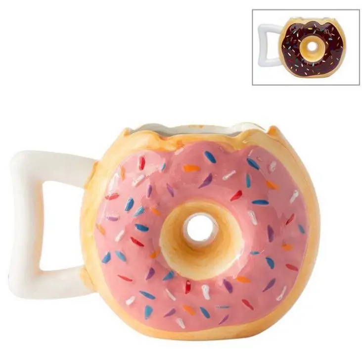 Милые Пончики, фарфоровая кружка для кофе, чая, керамическая мультяшная кружка для питья, забавная посуда для напитков, молочные чашки SN2055