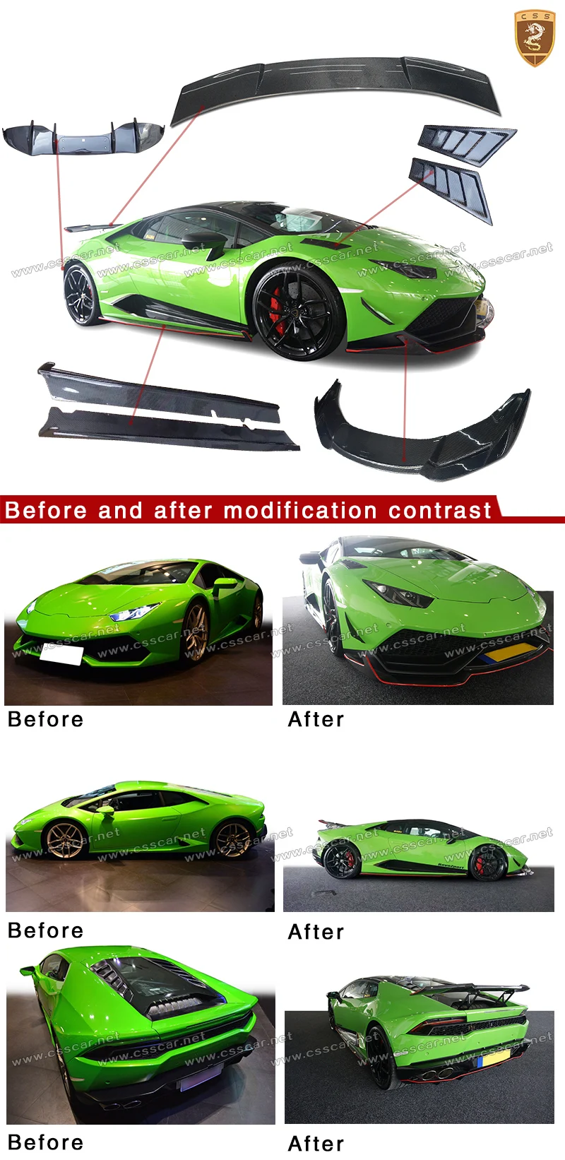 Настоящее углеродное волокно подходит для 14-16 Lamborghini Huracan LP610 Revozport style Body kit передняя губа авто аксессуары
