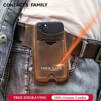 CONTACT'S FAMILIE 100% Kuh Leder Telefon Fall für iPhone 13 12 Männer Handy Schleife Holster Fall Gürtel Taille Tasche Geldbörse telefon Brieftasche