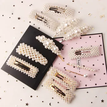 

2020 Hot sale new Fashion Pearl Hair Clip for Women Elegant Korean Design Snap Barrette Stick Hairpin Hair Styling Accessories