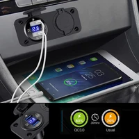Quick Charge 3.0 Cigarette Lighter Outlet Waterproof 12V/24V Dual USB Car Socket with LED Voltmeter Touch Switch for Car RV Boat 2