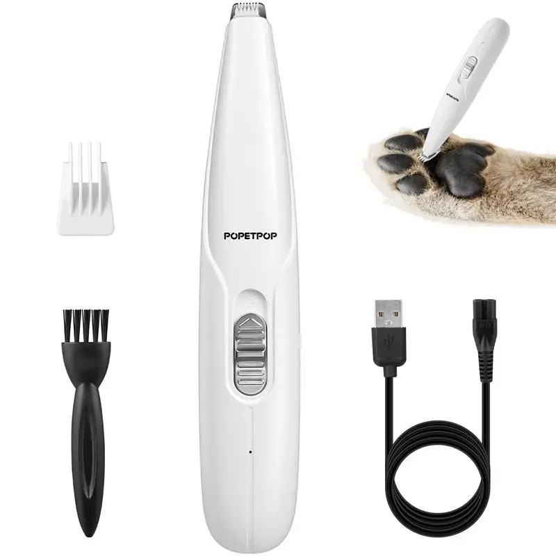 POPETPOP Pet Paw Hair Clipper перезаряжаемый набор для ухода за волосами домашних животных Регулируемая многофункциональная Бритва для волос для ног собак(белый