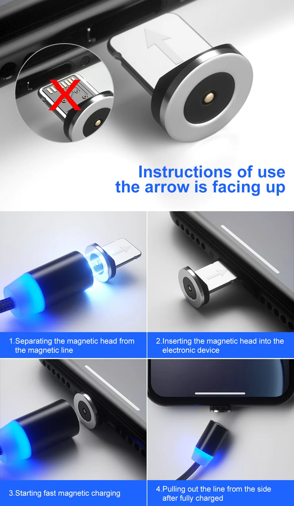 2m Magnetic Cable 2.4A Micro USB Type C Adapter Magnet Charger LED Nylon Braided Charging Data Line For iPhone Android  (10)