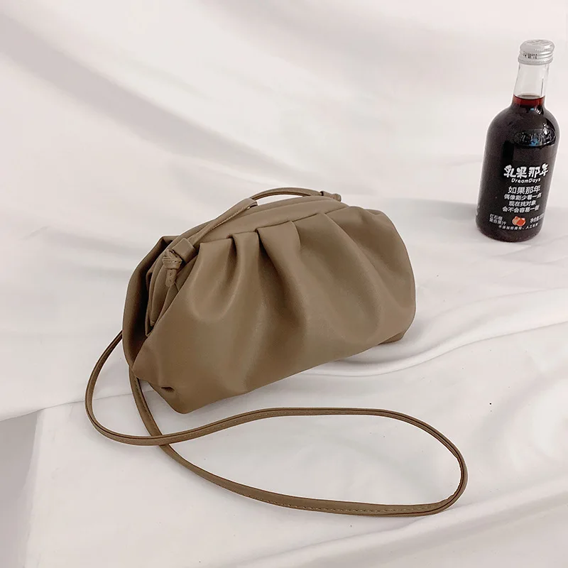 Khaki Small Сумка-клатч для женщин, сумка-мессенджер, дизайнерская, Ретро стиль, новая, модная, с рюшами, облачная, женская сумка через плечо, сумка - Цвет: Khaki Small