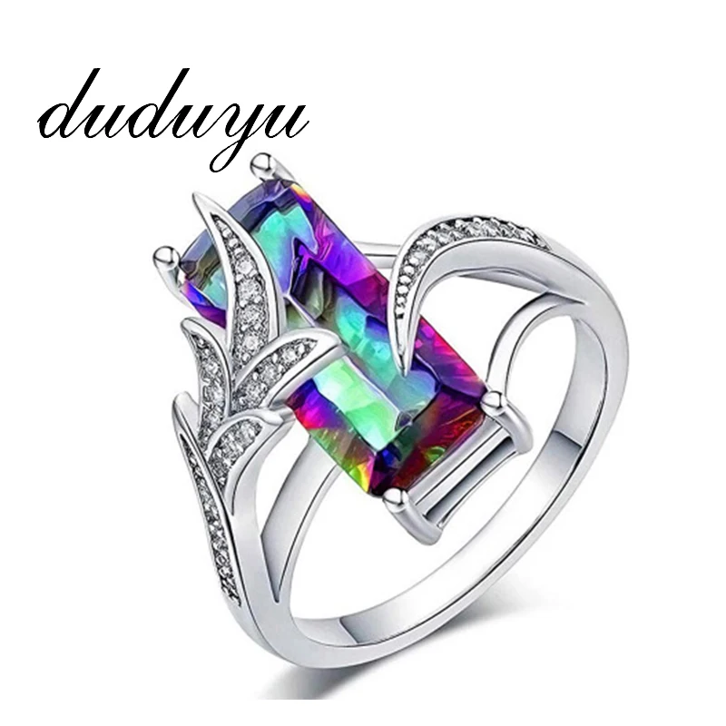 

Luxury Female Green/Color Bridal Wedding Ring Fashion 925 Silver Filled Jewelry Geometric CZ Stone Engagement Rings For Women