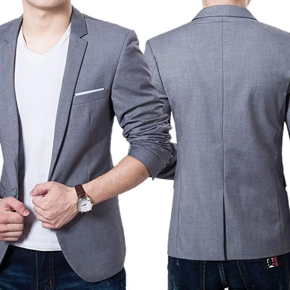 

70% Hot Sale Men's Solid Color Step Collar Slim Blazer Formal Business Wear One Button Suit