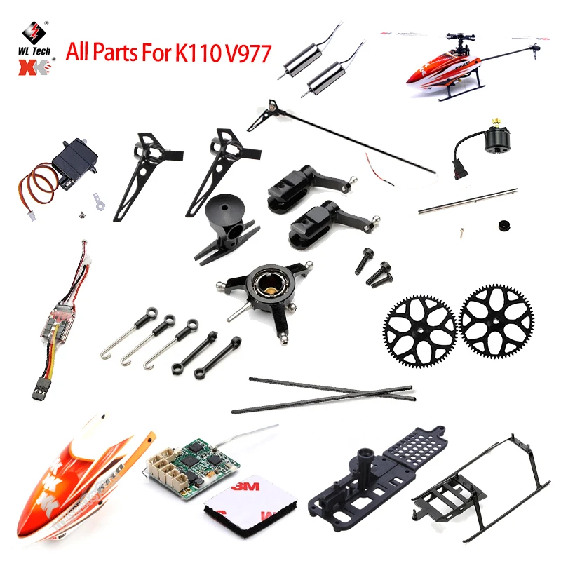 Wltoys XK K110 Parts RC Helicopter Blade Gear Metal Conversion Tail Motor Rotor Head Canopy ESC Board Servo For K100 V977 | Игрушки и