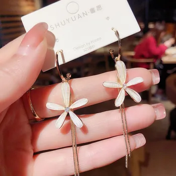 

Five petal long tassel earrings female super fairy temperament net red Korean earrings earrings elegant Trend Women's Earrings