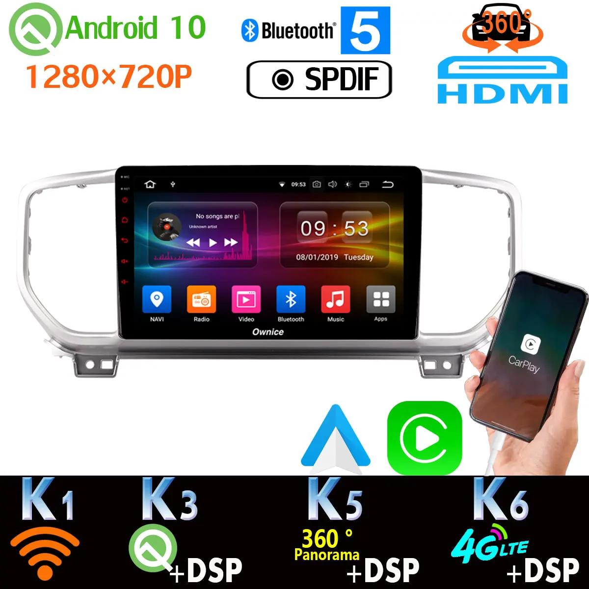 Автомобильный мультимедийный плеер камера 4G LTE Android 360 4 Гб + 64 ГБ SPDIF CarPlay для Kia KX5