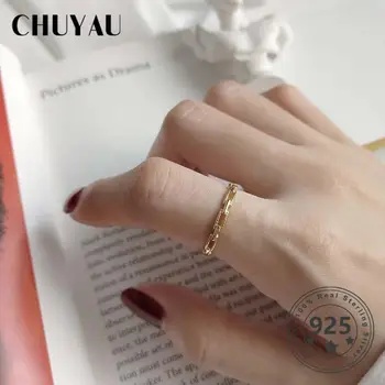 

Chuyau 925 Sterling Silver Gold Open Slim Rings For Women Party Fashion Simple Square Buckle Rings Jewelry Female Gifts