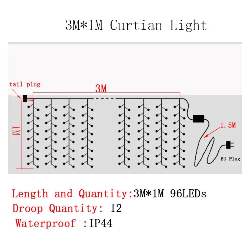 3 м* 1 м 96 светодиодов для дома, улицы, праздника, рождества, декоративные 220 В, свадебные, рождественские гирлянды, сказочные гирлянды, гирлянды, вечерние гирлянды