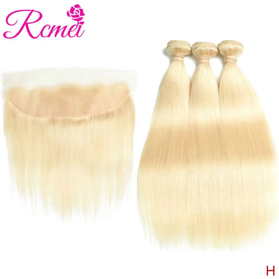 

613 Bundles With Frontal Brazilian Straight Hair 613 Blonde Bundles With Frontal 3 Bundles With Lace Front Rcmei Brand Hair