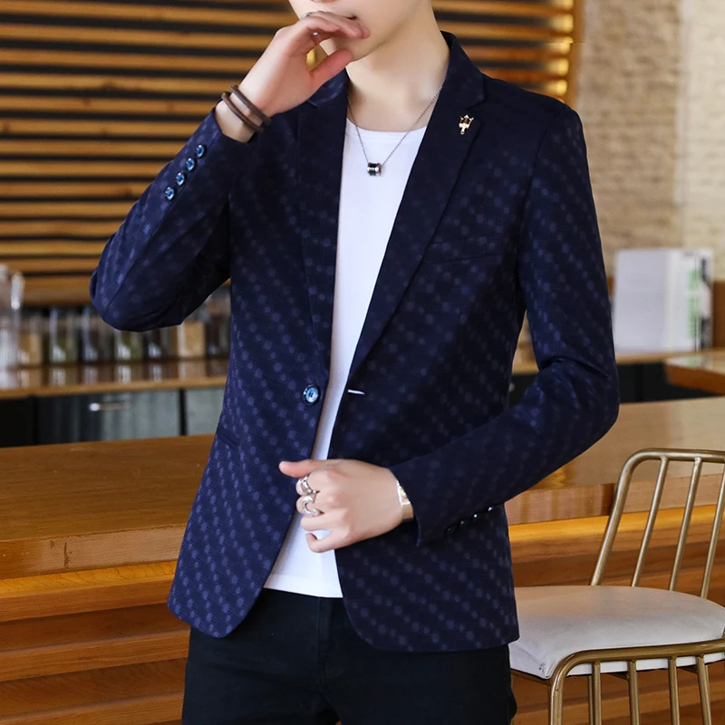 Mens Thin Blazers Jacket Slim Fit Business Casual Spring Autumn Short Coat Korean Style One Button Coats M-3XL D51 | Мужская одежда