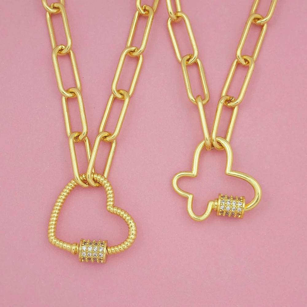 

DIY Carabiner Lock Butterfly Necklace Pendant Statement Carabiner Lock Heart Jewelry E girl Thick Gold Chain Necklace with Charm