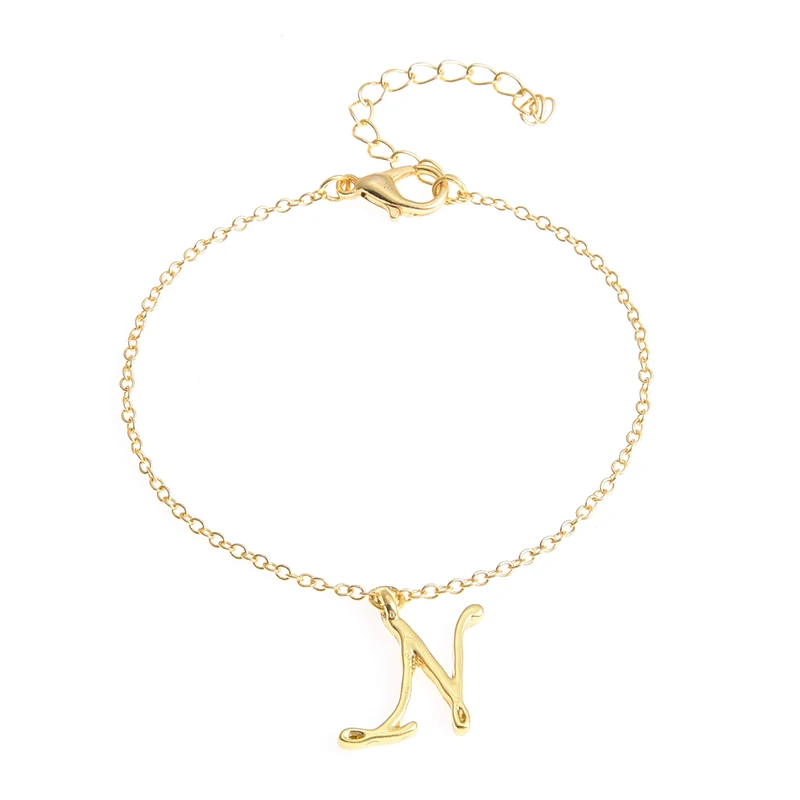 Monogram Cursive Initial N Name Bracelet Swirl English Alphabet