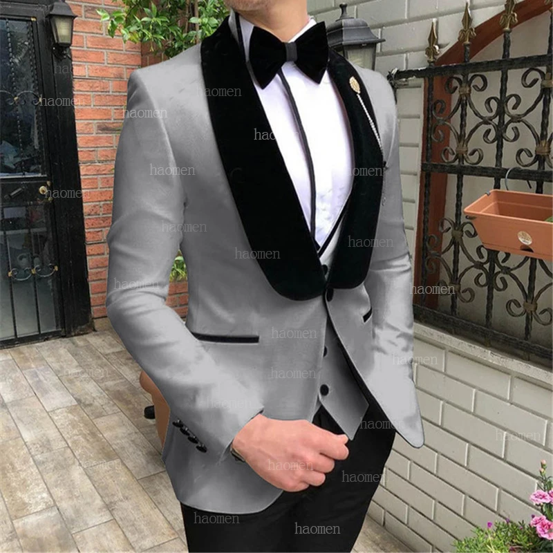 Wuzhiyi костюм homme мужской костюм с черной бархатной шалью нагрудные Свадебные смокинги костюмы для мужчин костюм из 3 предметов(пиджак+ жилет брюки